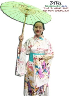 Trang phục kimono nữ in hình cô gái