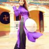 Áo dài tím cà vải lụa bóng