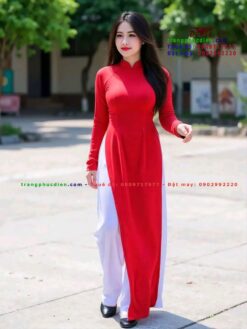 Thuê áo dài lụa đỏ trơn