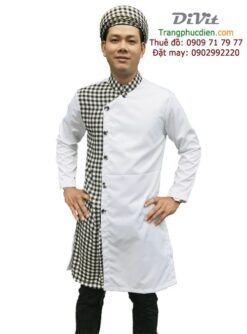 Áo dài cách tân trắng caro
