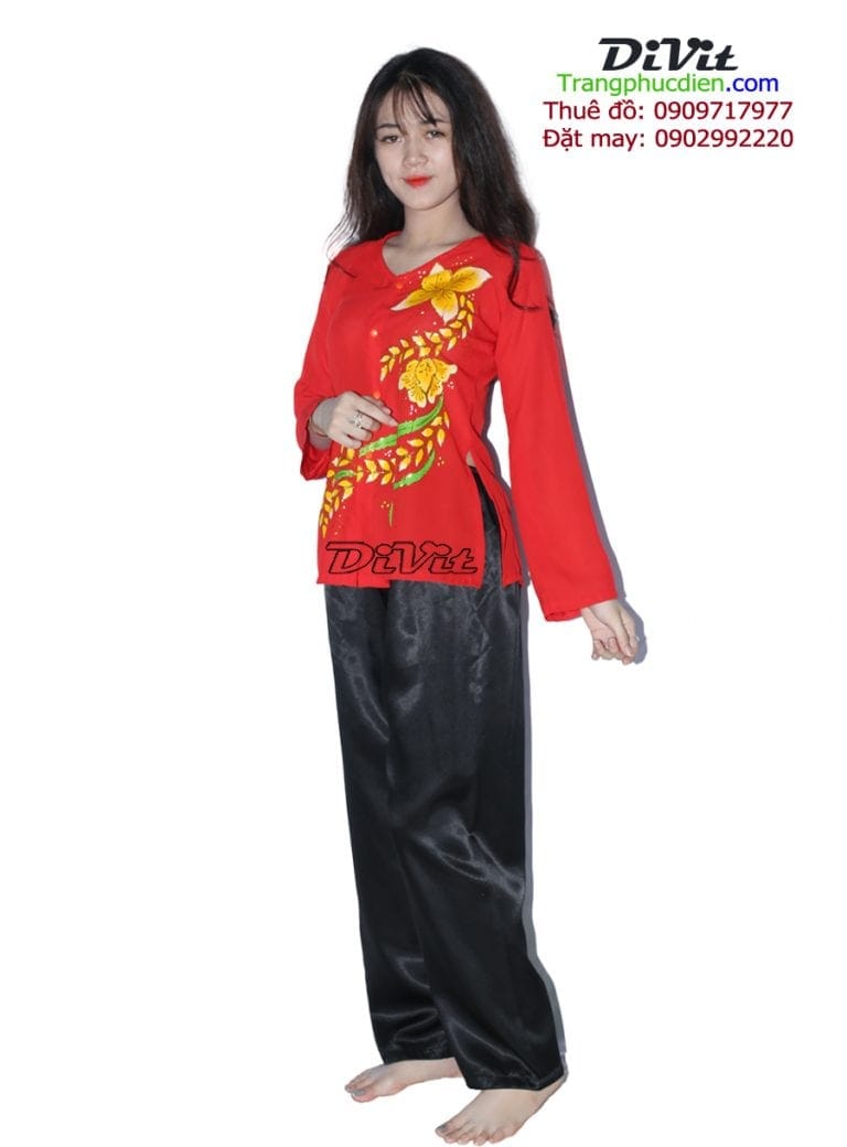 Bà ba nữ đỏ in nhũ