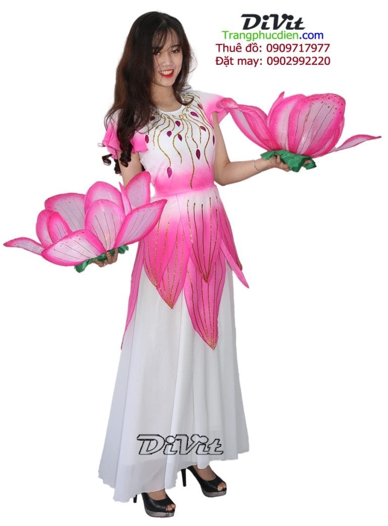 Váy múa sen hồng trắng
