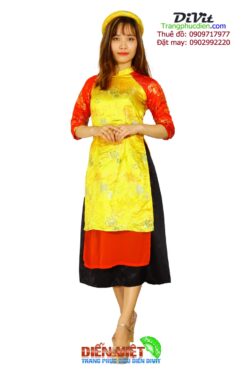 Áo dài gấm cách tân phối voal