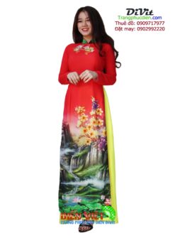 Cho thuê áo dài đỏ in 3d