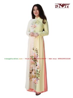 Áo dài vàng phối 2 màu