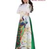 Áo dai trắng in hình chim Công