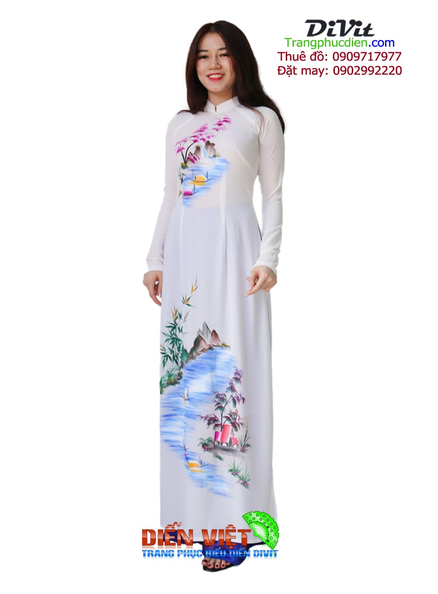 Thuê áo dài trắng họa tiết