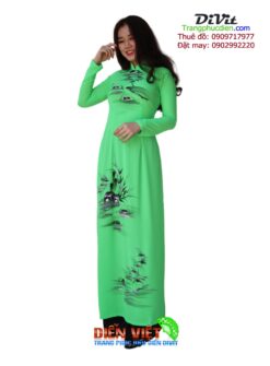 Cho thuê áo dài xanh lá vẽ