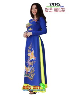 Áo dài xanh bích cổ tròn đẹp