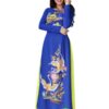 Áo dài xanh bích cổ tròn đẹp