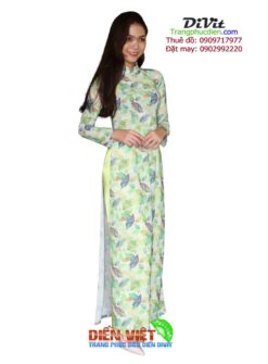 Áo dai nữ họa tiết lá cây