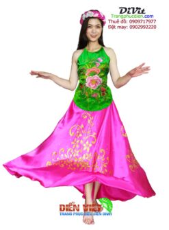 Áo yếm xanh lá đụp hồng