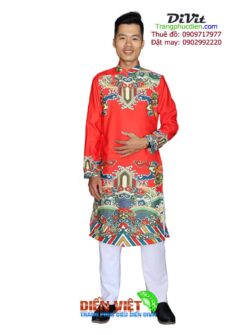 Áo dài cách tân nam đỏ in 3D
