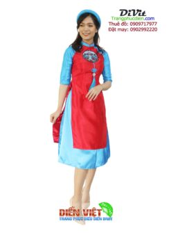 Áo dài cách tân phối đỏ xanh