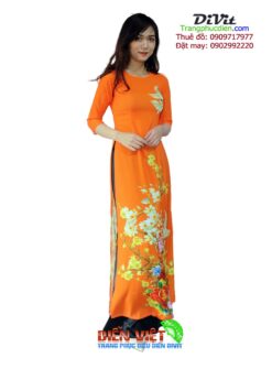 Áo dài cam họa tiết 3D