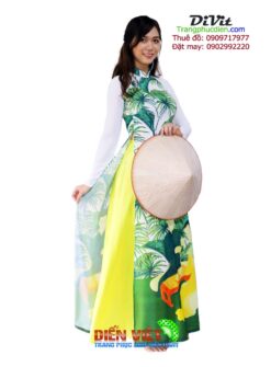 Áo dài họa tiết lá cọ