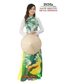 Áo dài họa tiết lá cọ