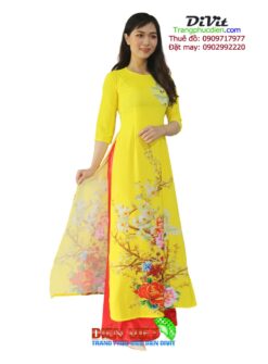 Thuê áo dài cổ tròn vàng