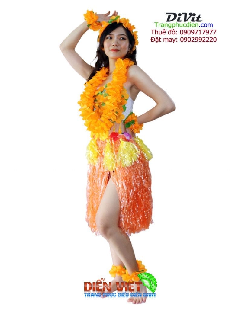 Đầm múa Hawai cam