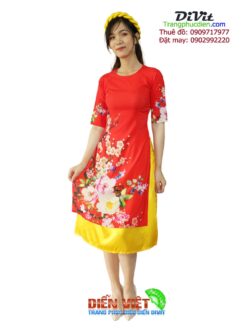 Áo dài cách tân voan đỏ