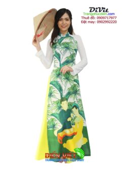 Áo dài họa tiết lá cọ