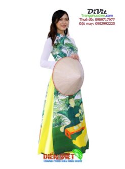 Áo dài họa tiết lá cọ