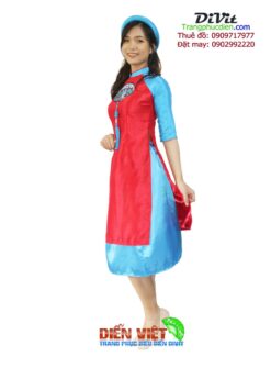 Áo dài cách tân phối đỏ xanh
