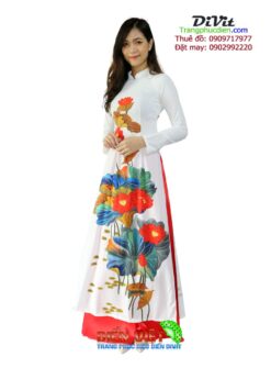 Áo dài nữ trắng hoa sen