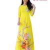 Thuê áo dài cổ tròn vàng