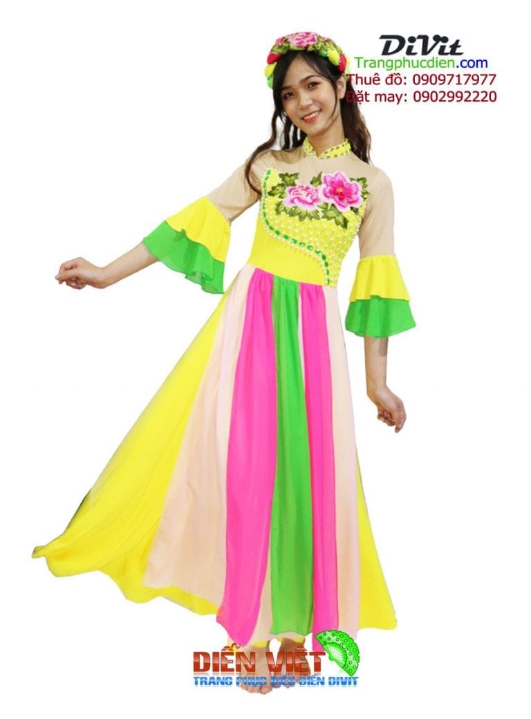 Đầm múa sen phối màu, vải tốt