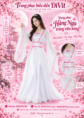 Trang phục Hằng Nga trắng viền hồng
