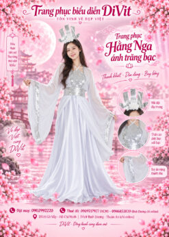 Trang phục chị Hằng tiên nữ trắng phối kim sa