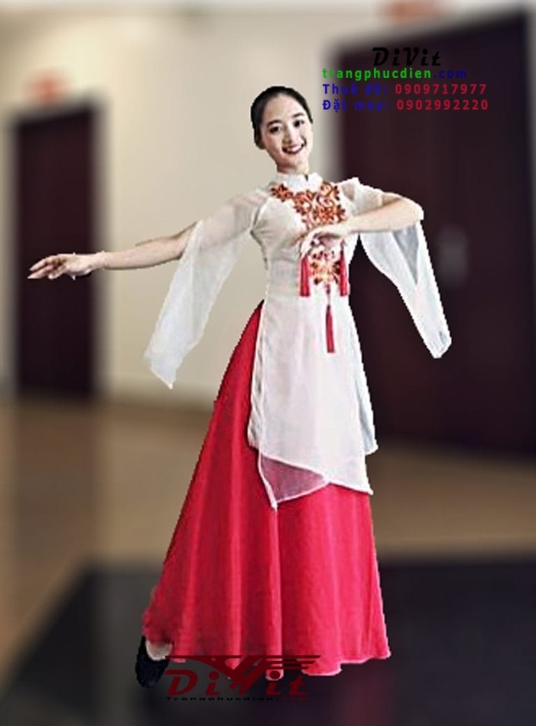 Váy múa đương đại đỏ trắng