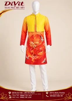 Áo dài nam phối hoạ tiết Rồng Phượng
