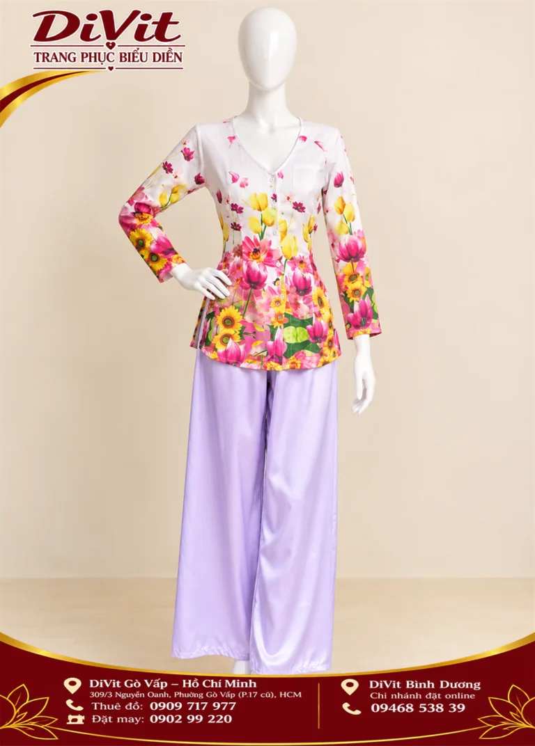 Thuê áo bà ba nữ lụa in hoa