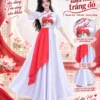Đầm múa trắng đỏ lụa đẹp