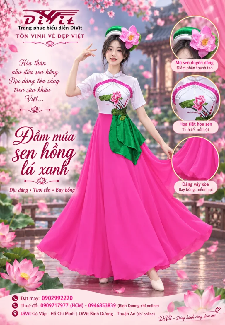 Váy múa sen trắng hồng