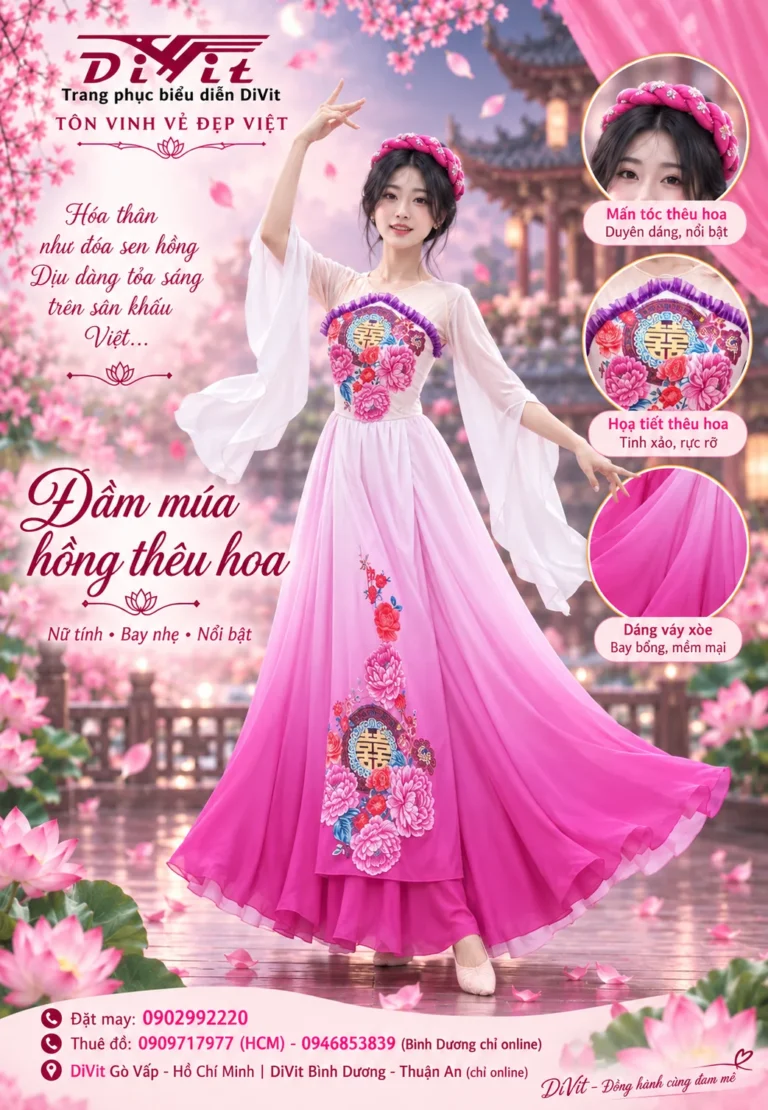 Thuê đầm múa biểu diễn trắng hồng