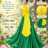 Đầm múa vàng xanh có tay