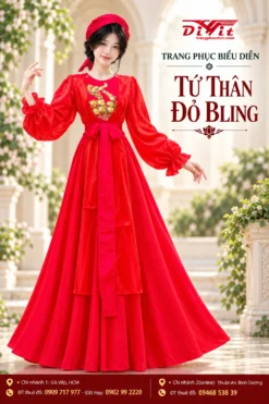 Cho thuê áo Tứ thân đỏ bling
