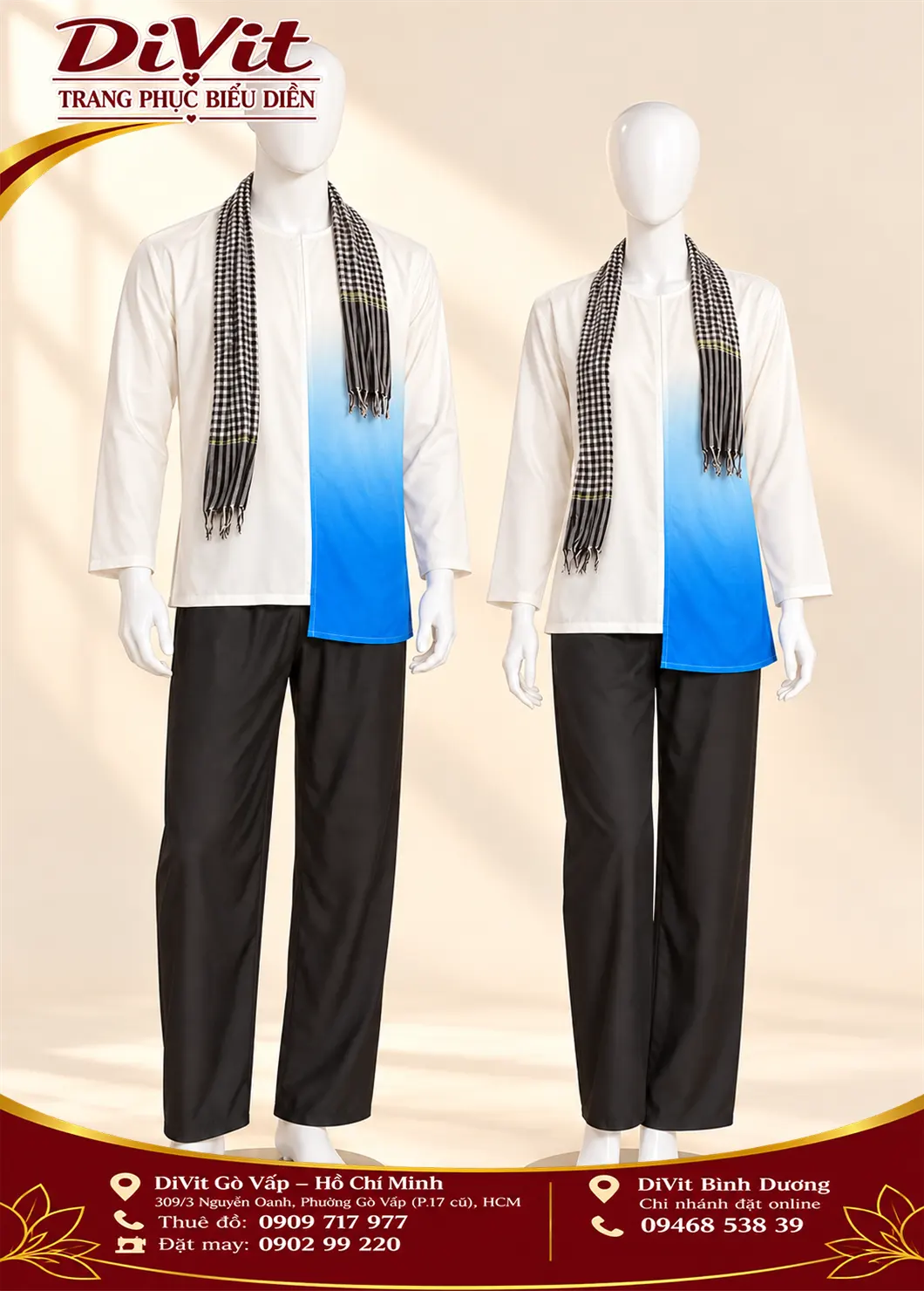 Áo bà ba phối trắng xanh dương