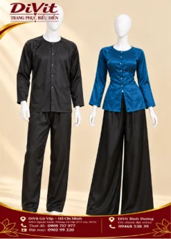 Cặp bà ba Nữ xanh cổ vịt nam đen