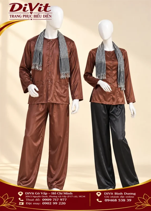 Cặp bà ba nâu phi bóng nam nữ