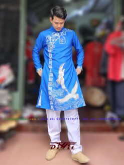 Áo dài cách tân nam xanh