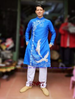 Áo dài cách tân nam xanh