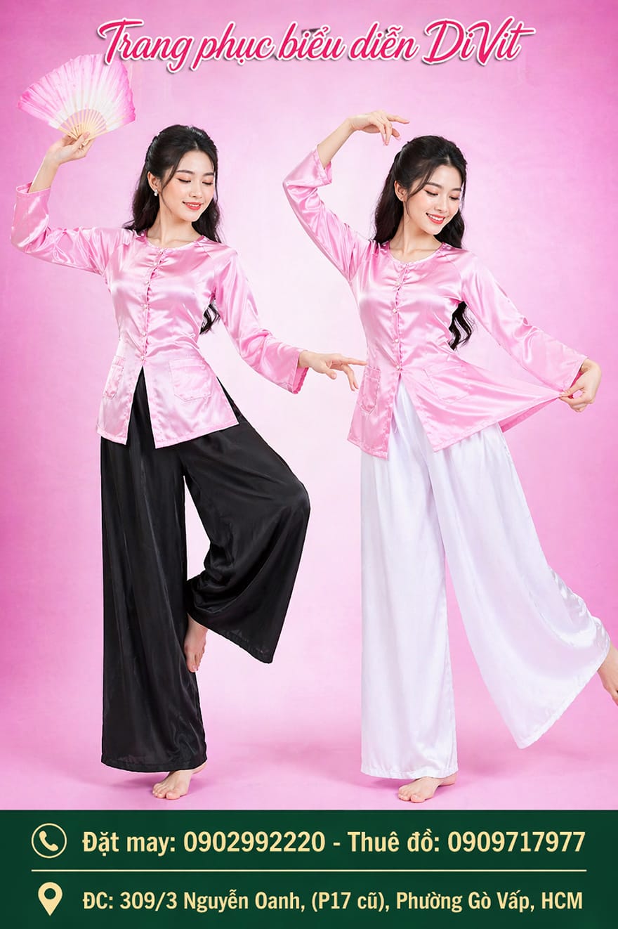 Thuê áo bà ba nữ hồng nhạt – mẫu trang phục biểu diễn tại DiVit