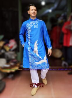Áo dài cách tân nam xanh