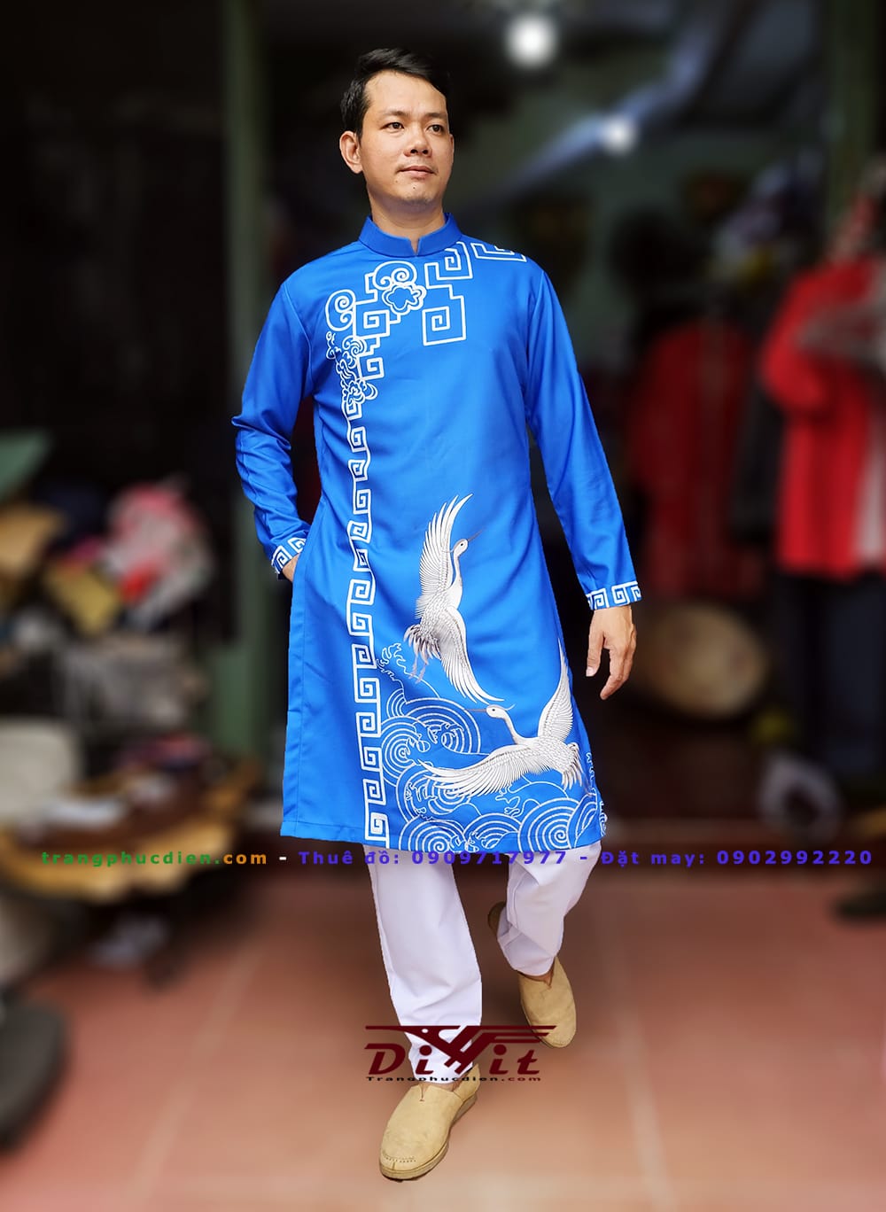 Áo dài cách tân nam xanh