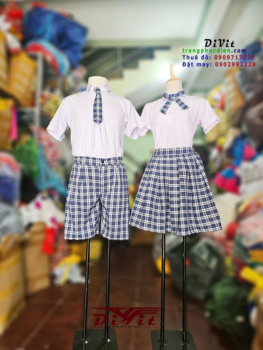 Trang phục nhảy học sinh caro xanh — ảnh 3/4