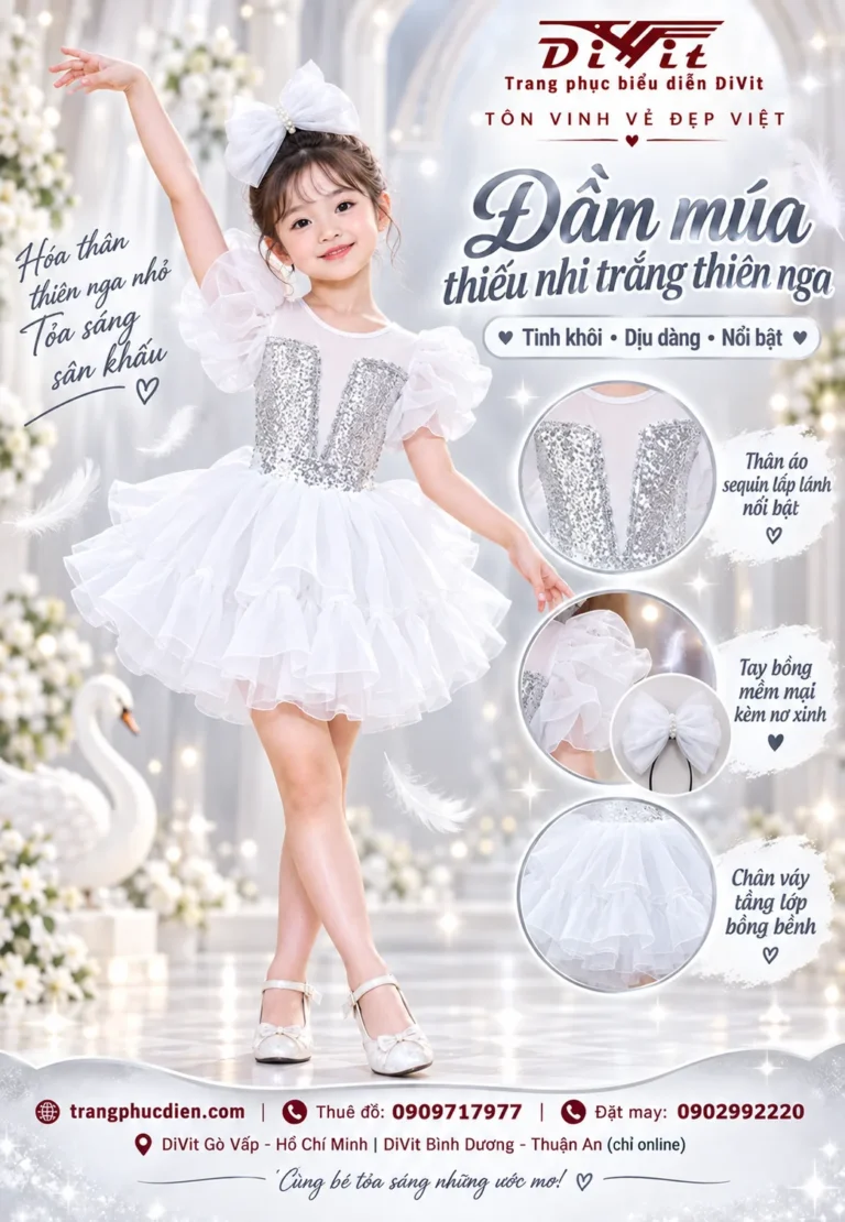 Cho thuê đầm múa trắng bé gái